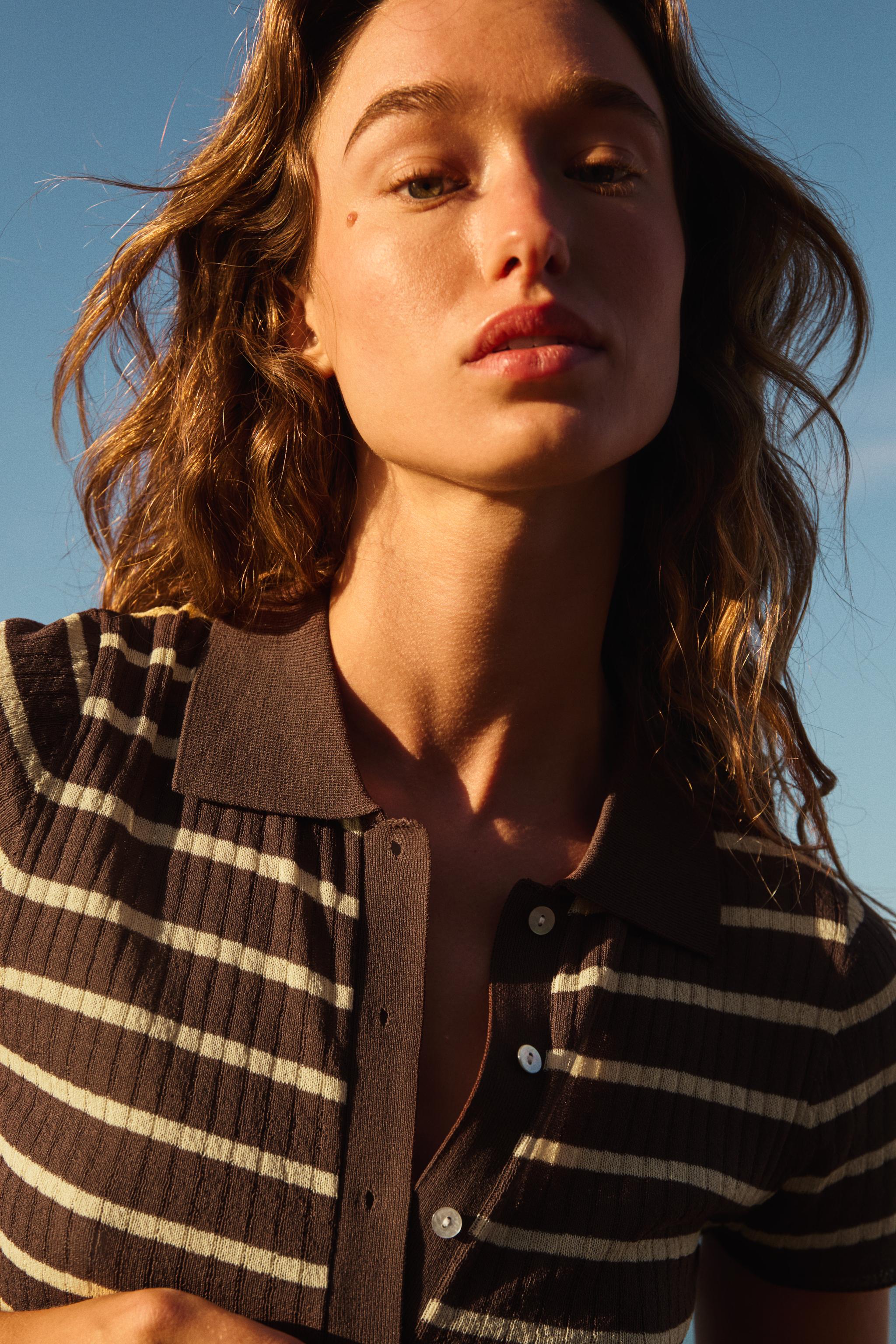 STRIPED POLO NECK TOP